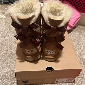 UGG Kids Tan Boots with Ribbon Accents